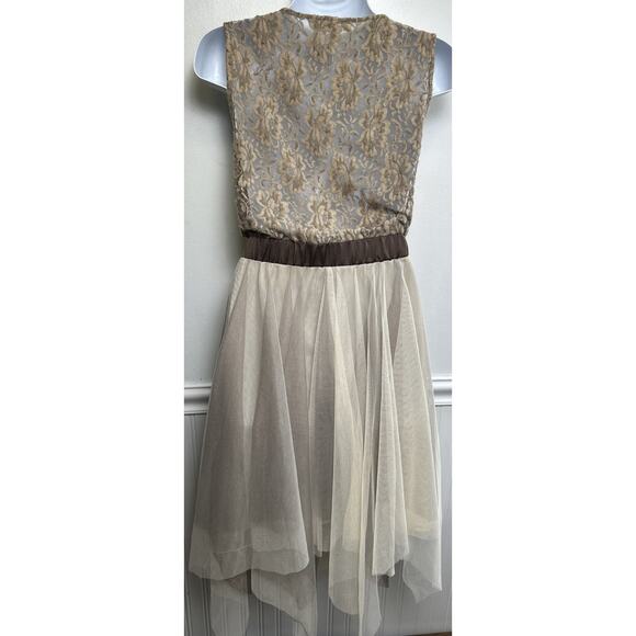Anthropologie Dress Ryu Womens L Brown Cream Lace Mesh Tulle Balletcore Fairy - Picture 4 of 11